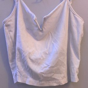 White spaghetti straps striped crop top with slit